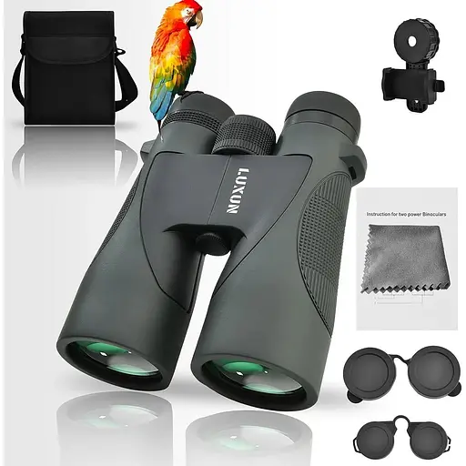 Бинокль LUXUN 12x50 HD для взрослых с чехлом для адаптера для смартфона, 20-миллиметровым охотничьим биноклем с покрытием FMC