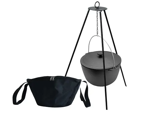 Казан чавунний туристичний 10 л з кришкою, чохлом та триногою - фото 1