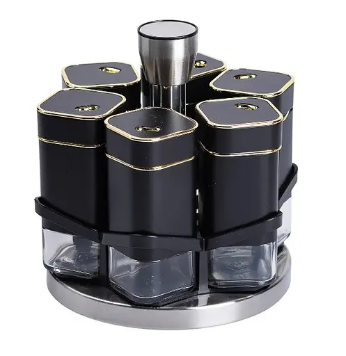 Органайзер набор Condiment Set для специй на подставке с 6 емкостями по 120 мл Черный - фото 1