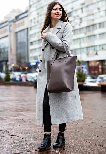 Шкіряна жіноча сумка шоппер D.D. темно-бежева - фото 9