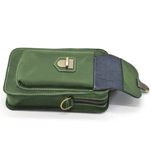 Кожаная мужская сумка на пояс TARWA 20х13.5х5 см sum0026019 - фото 6