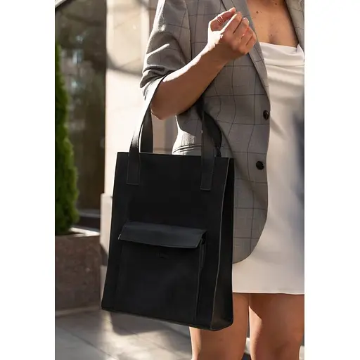 Шкіряна жіноча сумка шоппер Бетсі з кишенею чорна - фото 9