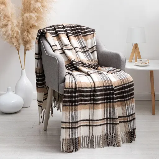 Плед вовняний Vladi Метро 170х210 біло-бежево-коричневий 4 - фото 1