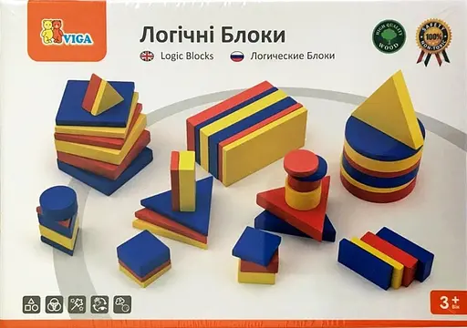 Логічні блоки Дьенеша Viga Toys 56164U Набір для навчання 48 деталей різної форми та кольору - фото 4