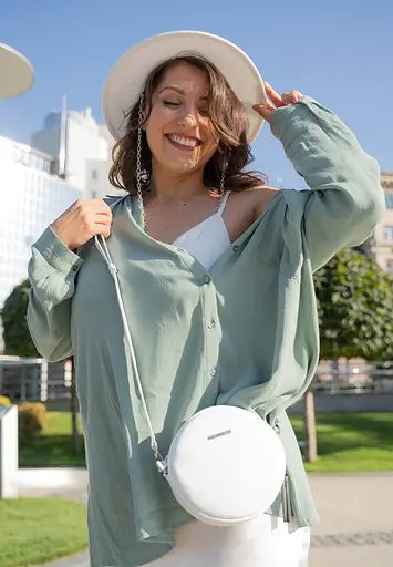 Кругла жіноча шкіряна сумочка Tablet біла - фото 2