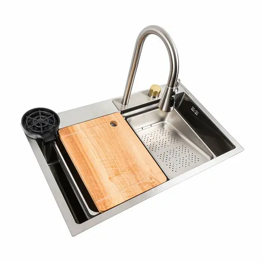 Кухонна мийка 75x45B PVD сатин Platinum Handmade Водоспад, Satin - фото 1