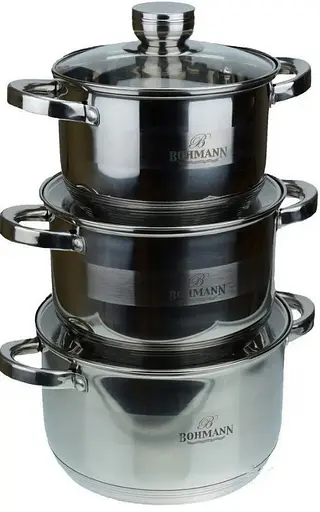 Универсальный набор кастрюль с крышками Bohmann BH-06-375 6 предметов из нержавеющей стали - фото 3