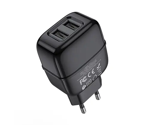 Блок живлення Hoco C77A 2 USB 2.4 А 12W адаптер зарядний із кабелем мікрочорний - фото 2