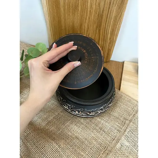 Ковбасник 1 л керамічний (глиняний) різьблений Ангоб - фото 5