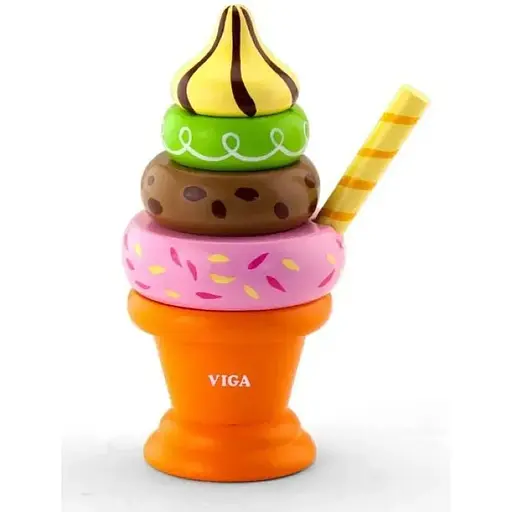 Пирамидка Мороженое Viga Toys 51322 Оранжевая деревянная игрушка - фото 1