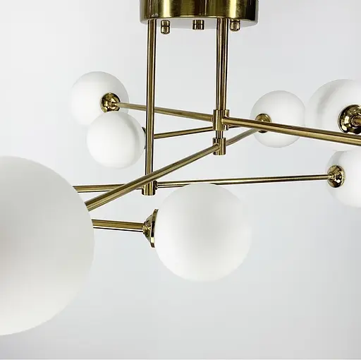 Стельова люстра в латунному корпусі з вигнутими ріжками на 9 ламп | Line F | Арт. YQ317/9 AB - фото 5