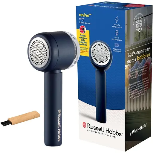 Машинка для удаления катышек Russell Hobbs, большая площадь лезвий. 90 мин. работы на одном заряде, USB, синий - фото 2