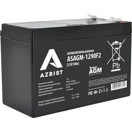 Акумуляторна батарея для ДБЖ Azbist AGM 12 V / 9 А*ч (ASAGM-1290F2) - фото 1