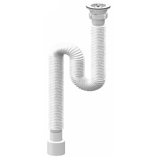 Сифон для умивальника RJ з розбірним випуском, сітка випуску Ø65 мм, гофра Ø40/50 мм, 400-1200 мм RSG405012, Білий матовий - фото 1