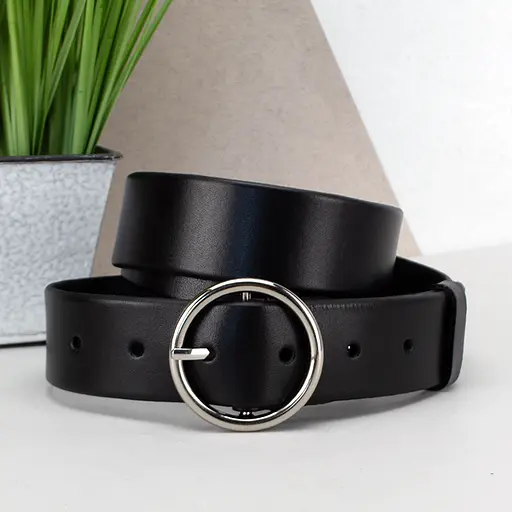 Ремень женский кожаный с круглой пряжкой JK-3542 черный (125 см) Black - фото 1