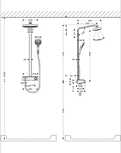 Душова система Hansgrohe Raindance Select E 300 2jet ST з термостатом Showerpipe EcoSmart хром/білий 27283400, Хром - фото 2