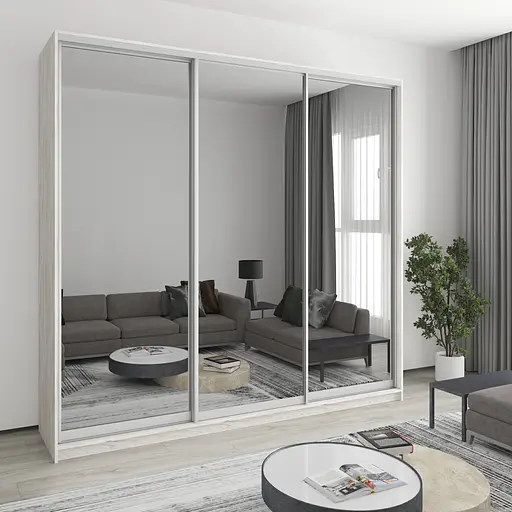 Шкаф-купе трехдверный MebelStar Уни AL 3 Зеркала 250x45x240 см Аляска серый (MBS-2019)