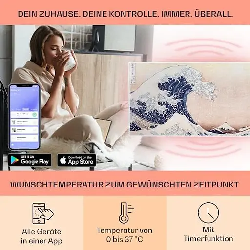 Инфракрасный обогреватель Klarstein Wonderwall air art умный до 14 м² (10035130) - фото 6