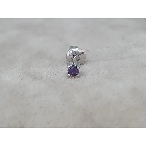 Серебряная моносерьга пуссета с фианитом. 3003.6С Фиолетовый - фото 5