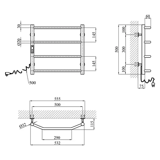 Полотенцесушитель электрический Kroner KRP Diva EL500x500-4 (CV036318) - фото 6