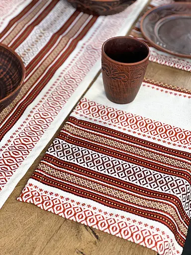 Льняная салфетка с украинским орнаментом Луч 30х40 см 15 шт. Красный - фото 1