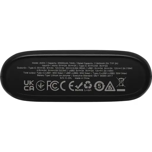 Зовнішній акумулятор Doberman AM04 20000mAh 65W Black [110384] - фото 5