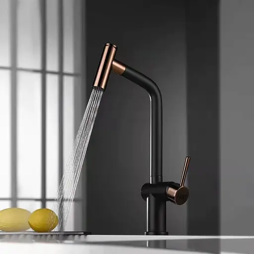 Cмеситель для кухни с выдвижным изливом черный Nett FBG-44 Бронза - фото 2