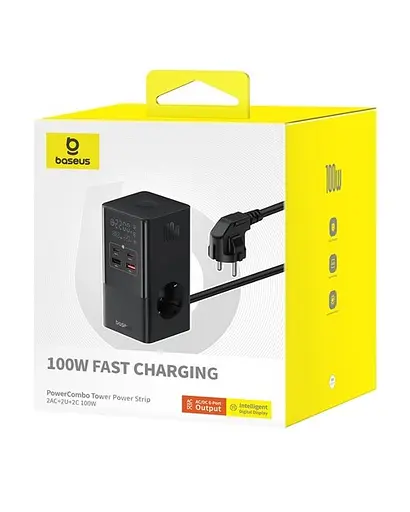 Зарядное устройство для удлинителей Baseus PowerCombo Tower Power Strip 2AC+2U+2C 100W 1.5m - фото 5