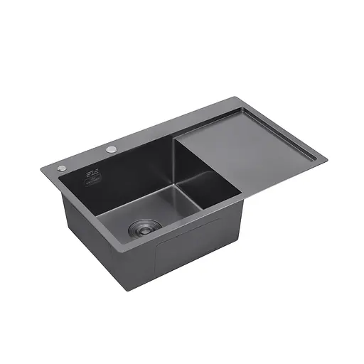 Кухонна мийка Kroner KRP Schwarze - 7849LHM PVD (3,0/1,0 мм) CV025278, Чорний - фото 4