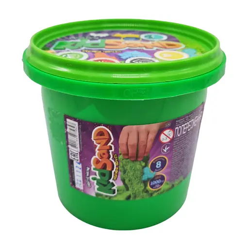 Набор креативного творчества "Кинетический песок" KidSand" Danko Toys KS-01-01 ведро 1000 г Зеленый - фото 1