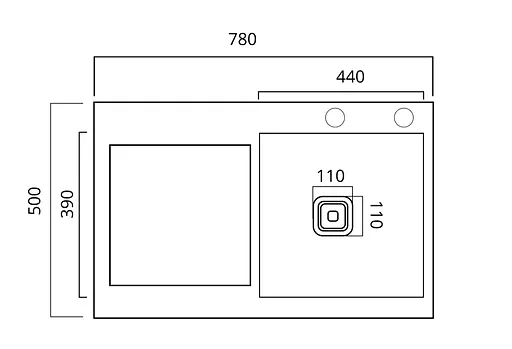 Кухонная мойка 78x50С R нержавейка Platinum Handmade (углубленная полка, 3.0/1.0 мм), Нержавеющая сталь - фото 2