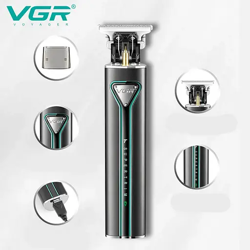 Тример-машинка акумуляторна для стриження волосся й бороди VGR V-009 (4 насадки) Чорний - фото 5