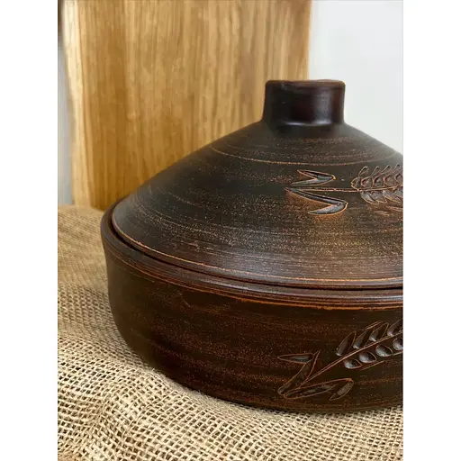 Сковорода 3 литра керамическая (глиняная) с крышкой резная Колосок - фото 7