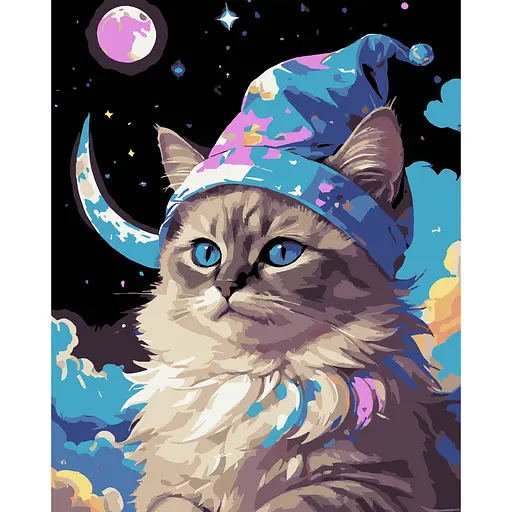 Набор для росписи по номерам Strateg Кот среди звезд на черном фоне 40 х 50 см (AH1219-17) - фото 1