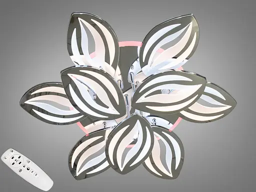 Стельова люстра з пультом, димером і LED підсвічуванням, 165W, хром - фото 1