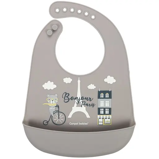 Слюнявчик Canpol babies Bonjour Paris силиконовый с карманчиком бежевый (74/027_bei)