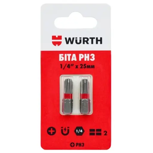 Бита Wurth PH3 1/4IN L25 мм 2 шт. в блистере (16141762716141766489024902) - фото 1