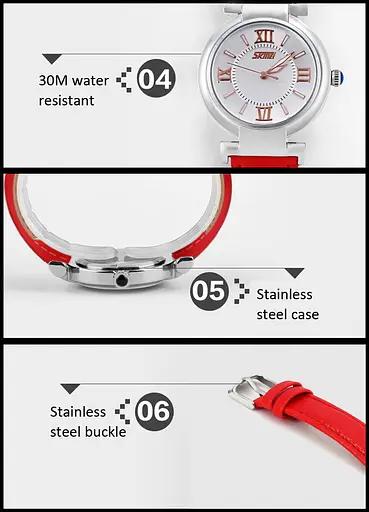 Женские классические часы Skmei 9075 Elegant (Красный) - фото 6