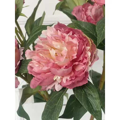 Пион искусственный тройная ветка 75 см цветок для декора и букетов розовый - фото 4