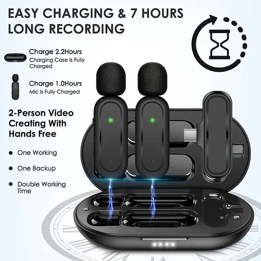 Бездротові мікрофони Lavalier для iPhone, iPad, Android, із зарядним футляром та адаптером 2 шт - фото 5