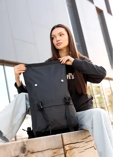 Жіночий рюкзак рол Sambag RollTop Milton чорний тканинний 41 х 30 х 16 см (24211065) - фото 5
