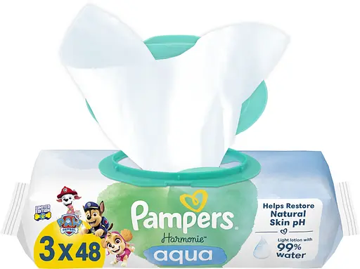 Детские влажные салфетки Pampers Harmonie Aqua Щенячий Патруль 144 шт. (3 уп. по 48 шт.) - фото 2