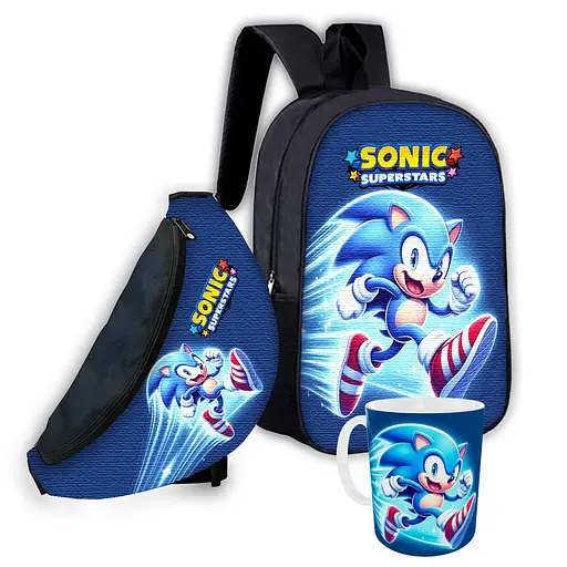 Набір дитячий Супер Сонік рюкзак рюкзак 36х27см сумка-бананка, кружка з принтом для хлопчика (01591)