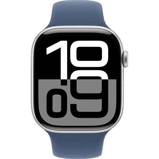 Apple Watch Series 10 GPS 46mm Silver Aluminum Case with Denim Sport Band S/M MWWL3