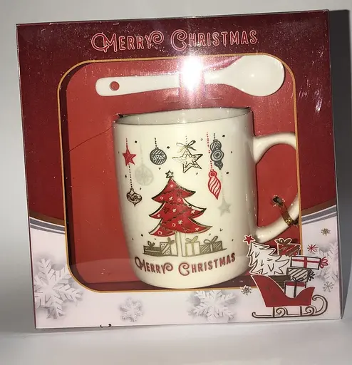 Кружка новорічна з ялинкою з ложечкою горнятко в коробці Gee! - фото 2