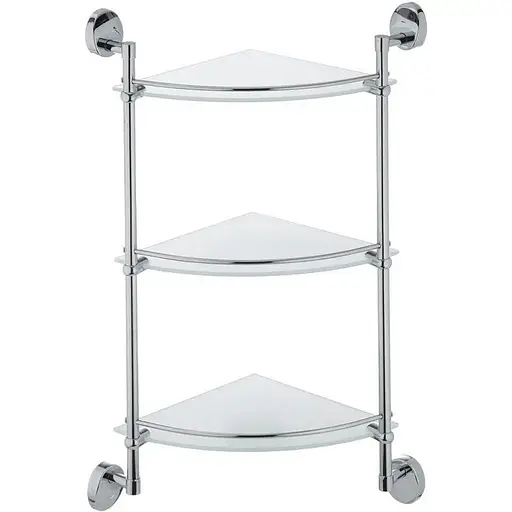 Стеклянная полка в ванную угловая 3-ярусная Zerix LR3307-3 LL1437, Хром - фото 1
