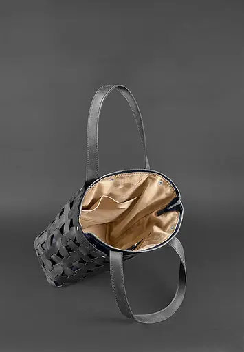 Шкіряна плетена жіноча сумка Пазл L чорна Crazy Horse - фото 5