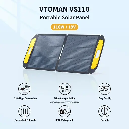 Солнечная панель Vtoman 110W 19V IP67 MC-4/Anderson/XT60/DC5521 - фото 2