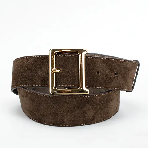 Ремень женский широкий замшевый JK-5017 коричневый с золотистой пряжкой (120 см) - фото 2