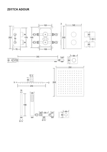 Душова система прихованого монтажу Corsan Adour хром + BOX з термостатом Z01TCH, Хром - фото 2